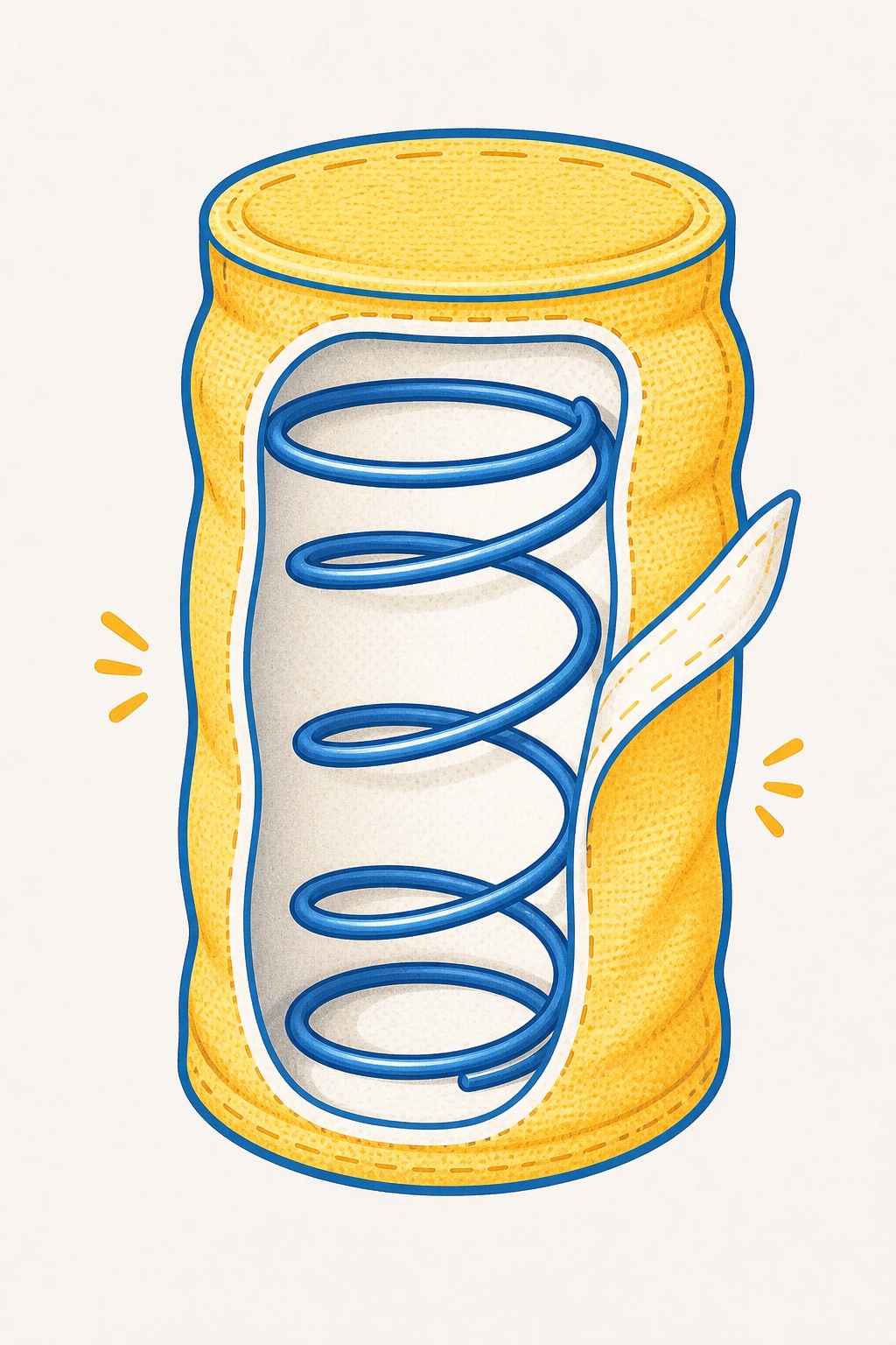 獨立筒彈簧被不織布袋分別包覆的剖面插圖
